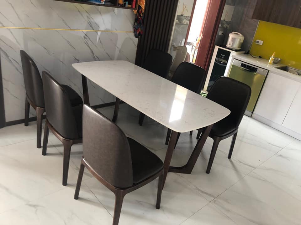 Bộ Bàn Ăn Cao Cấp Mặt Đá Gỗ Sồi Nga 6 Ghế  Hải Phòng